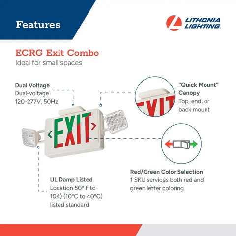 Diagram of 2 In 1 LED Exit Sign And Emergency Light Combo For Busy Biz Spaces Switchable Red And Green Signage With 2 Square Head LED Lamps