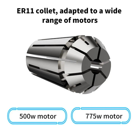 ER11 collet from Beefy 800W Trim Router Kit With 6 Speed Range From 10000 To 30000 RPM, compatible with various motors