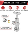 Bulk 100 Pack One Quarter Turn Angle Stop Valves With Loose Control Key DIY Friendly For Home Plumbing One Half Inch Compression To Three Eighth Inch OD For Bathroom Toilet Kitchen Shower Lead Material chrome-plated brass valve with leakproof clamp ring