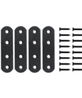 Heavy Duty Black Iron Flat Mending Plates For Wood, 4 Pack Sturdy Straight Brace Brackets With Rust Resistant Steel Build, Quick Fix Furniture Connectors Featuring Easy Mount Holes And Included Bolts For Diy Table Frame Bracing Or Desk Reinforcement - four black metal braces and screws