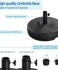 Rock Solid Heavy Duty Round Umbrella Base 85.7 Pound Water And Sand Filled Patio Stand With Steel Holder details and features