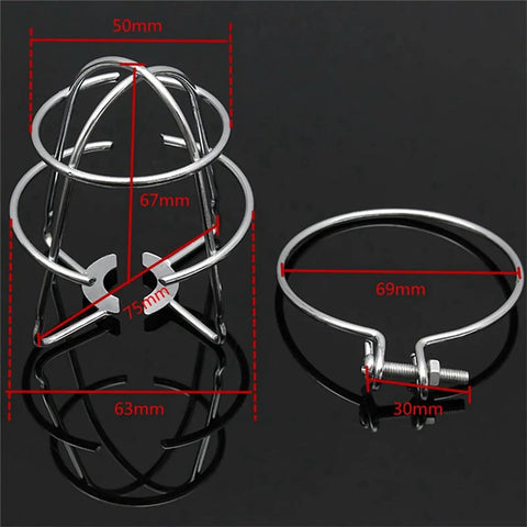 Tough As Nails Stainless Steel Fire Sprinkler Head Guard Protective Cage dimensions and details on a black background