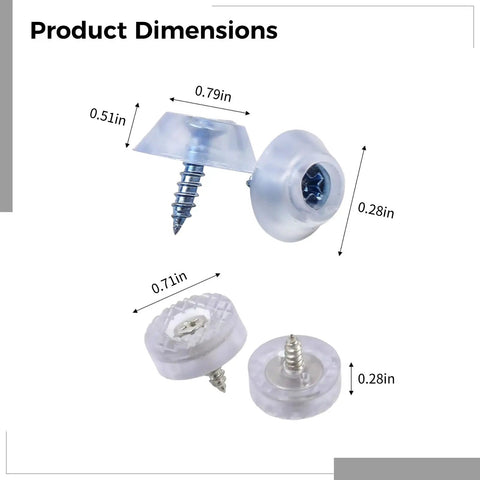 Product dimensions of 100 Pack Rubber Screw Covers With Clear PVC Head Caps And Metal Screws, Low Profile Floor Protectors