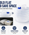 Foldable Water Container With Spigot For Camping And Hiking, Portable Collapsible Water Jug shown folded for compact storage