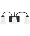 Ridgedale 3 Light Bath Vanity Fixture in Matte Black finish with three opal glass shades, Transitional Design 23.5 x 7.5 x 9 inches