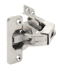 Close-up of 135 Degree Corner Folding Door Hinge for Concealed Cabinets soft close, 3 way adjustment, heavy-duty steel hinge.
