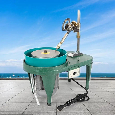 Pro Grade Gemstone Faceting Machine 2800RPM Jewel Polisher Tool 110V Rock Grinder With Faceted Manipulator shown outdoors