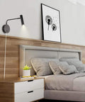 Industrial Plug In Wall Light With Cord 240 Degree Adjustable Head Warm White 3000K Black Finish Bedroom Sconce In Use