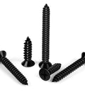 Flat Head Wood Screws Built Tough As Nails From Corrosion Resistant 304 Stainless Steel With Sleek Black Finish 50 Piece Pack Of One Inch Fasteners showcasing various sizes and shapes.