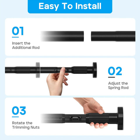 Tension Curtain Rod Black Extra Long 40 To 166 Inch Adjustable No Drilling One Click Extend Heavy Duty Stainless Steel