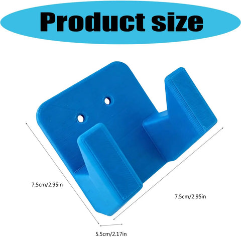 Blue plastic Dual Hammer Holder Wall Mount Set for Garage and Workshop, Heavy Duty Storage Rack with Two Screw Hole Brackets shown with dimensions.
