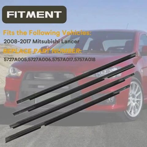 4Pcs Weatherstrip Window Molding Trim Seal Belt For Mitsubishi Lancer 2008 2017 Outer Door Window Seal Replacement Rubber Kit