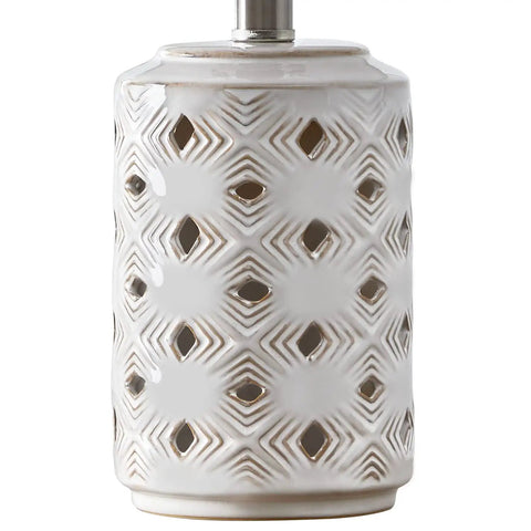 Farmhouse Ceramic Table Lamp Set Of 2 18.5 Inch Open Diamond Motif With Drum Linen Shade Cozy Warm Ambient Light For Living Room Bedroom Foyer Nightstand End Table Decor