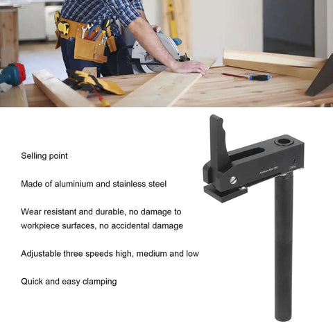 Fast Acting Fixed Clamp For Woodworking Adjustable Benchtop Hold Down Clamp 19mm Aluminum And Stainless Steel Construction.