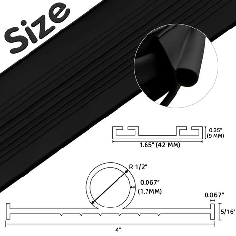 Heavy-Duty Garage Door Bottom Seal Kit With Pre-Drilled Aluminum Track dimensions and detailed view black 16 ft.