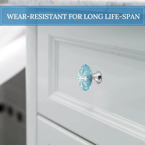 Heavy Duty Stainless Steel Round Cabinet Knobs And Slick Snowflake Drawer Pulls Built Tight For Daily Grind Kitchen And Closet Tasks Durable One Point One Inch hardware on a white cabinet.