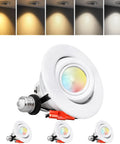 4 Inch LED Gimbal Retrofit Recessed Lighting Kit, Dimmable, 5 CCT Selectable 2700K To 5000K, 9W, CRI90 Eyeball Can Light, Adjustable Ceiling Spotlight, ETL Listed, Pack Of 4 showing different color temperatures