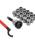 Heavy Duty ER40 Collet Chuck Set With Ergonomic Handle Spanner And 15 Precision Collets For CNC Milling Lathe, showing 15 collets and a spanner.