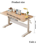 Built Like A Tank Height Adjustable Standing Desk With Solid Wood Top And Heavy Gauge Steel Frame Featuring Deep Storage Drawer To Crush Your Home Office Workflow Or Remote Setup Routine product size diagram with measurements.
