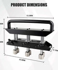 Pro Grade Three Station Edge Roller Bender dimensions showing 13.38in length, 12.60in width, and 7.48in height with three adjustable rollers.
