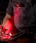 Hands Free LED Pocket Light Clip On For Shirts And Molle 160 Degree Adjustable LED Arm White Modes 20 100 200 Lumens Plus 20 Lumen Red Tactical Beam USB Rechargeable Aluminum Housing Auto Off After 20 Minutes illuminating officer's notes