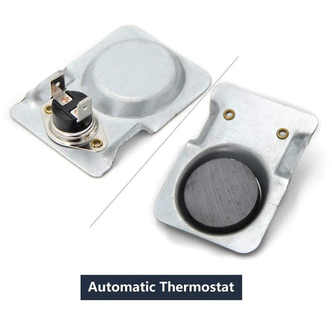 Magnetic Thermostat Switch for Fireplace Blower and Wood Stove Fan Kit, showing front and back with screwless magnetic fittings.