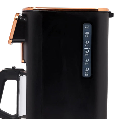 Close-up of the Heavy Duty 12 Cup Dual Brew Coffee Maker Built For Hot And Cold Brewing Keep Warm Plate with measurement indicators.