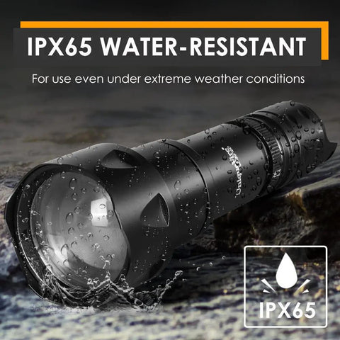 Beast Mode 850nm Infrared Illuminator Flashlight With Fresnel Lens Zoomable Focus, shown in wet conditions with IPX65 rating