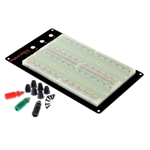 Solderless 1660 Breadboard Super Kit With Aluminum Back Plate, 1660 Tie-Points, binding posts, and jumper wires shown