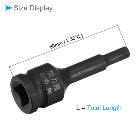 Impact Spline Bit Socket M6 Metric 60mm Long For Three Eighths Inch Drive Chrome Molybdenum Steel One Piece Construction