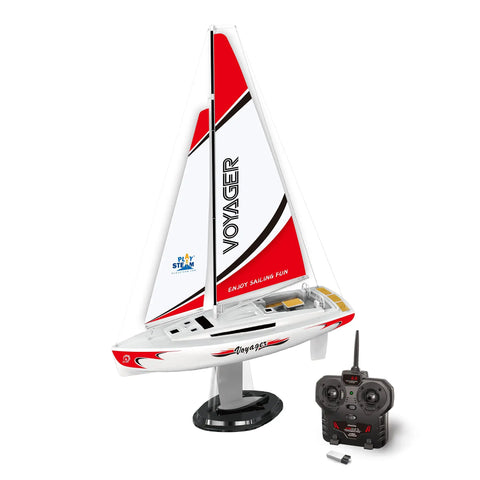 Voyager 280 Wind Powered RC Sailboat in red with two channel control, rudder and sail angle, 17.5 inches tall for true wind sailing