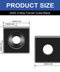 Product size diagram of 8 Pack 2020 Corner Cube M6 Black Connectors For V Slot Aluminum Extrusion, shown with measurements.