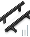 Flat Black 3 Inch Center To Center Bar Cabinet Pulls 5 Pack, Modern T Bar Handles for kitchen cabinets, screws included, side view