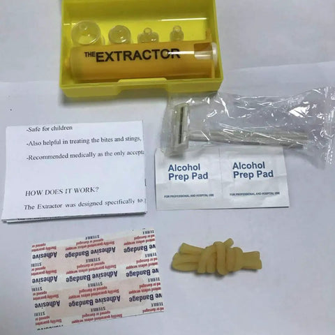 Go To Bee Sting And Snake Bite Venom Extractor Kit With Vacuum Suction Pump For First Aid Emergency Use, Quick Pain Relief For Hiking Camping Outdoors, Reusable Compact Tool In Yellow shown in kit with components