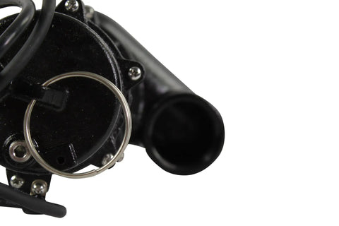 Top view of Beast Of A 1/2 HP Cast Iron Sewage Pump With Piggy Back Float Switch outlet and tether