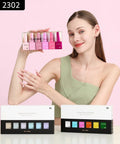 Hema Free Gel Nail Polish Set 9ml Six Pack Light Pink Soak Off LED Gel Polish Kit held by woman, showcasing box design.