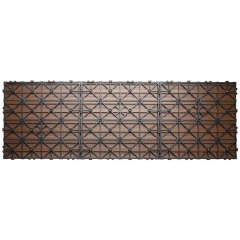 Bottom view of UltraShield Naturale Quick Deck Outdoor Composite Deck Tile 1 Ft By 3 Ft Easy Snap Install Low Maintenance No Fuss Recycled Materials Brazilian Ipe Look 15 Sq Ft Per Box with snap-fit system visible.