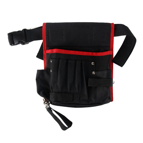 Heavy Duty Multi Pocket Tools Bag For Window Tinting And Wrapping Film, Canvas Oxford Cloth Organizer With 13 Tool Holes, Squeegee Scraper Holder, Waist Belt Style Utility Tote For Electricians, Car Wrapping Pros And DIY Fans, black and red