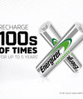 Energizer Power Plus AA rechargeable batteries, 4-pack, silver cylindrical cells with green Energizer logo.