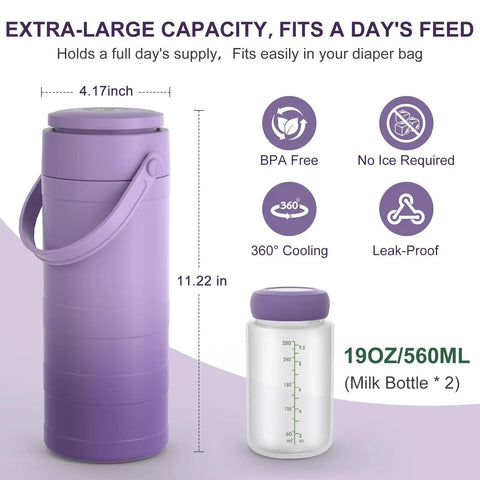 Portable Breast Milk Cooler Bottle With Touch Temp Display And Color Coded Safety Alert For Travel Keep Your Liquid Gold Straight Up Safe And Chilled No Fuss For Mom Life, purple, BPA free, 11.22 in tall.