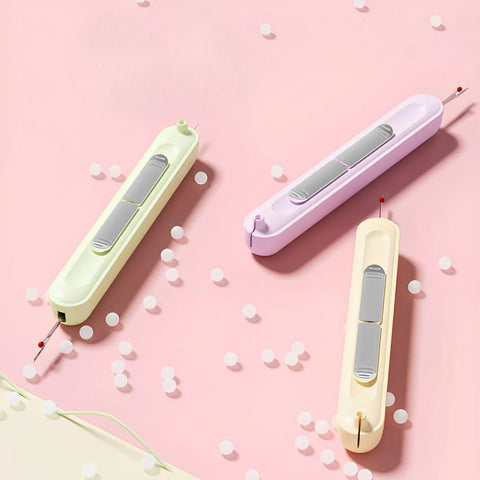 2 In 1 Needle Threader And Seam Ripper Set For Quick Threading Portable And Durable Sewing Tool, pastel colors on pink surface
