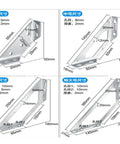 Heavy Duty Knockout Stainless Steel Corner Brackets 90 Degree L Shape Wall Shelf Bracket Set features various sizes and dimensions.