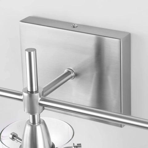Brushed Nickel 3 Light Vanity Light For Bathroom With Clear Glass Shades showing durable metal frame detail