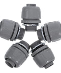 Heavy Duty Flexible Conduit Connectors NPT Three Quarter Inch PVC Pipe Couplers 5 Pack in grey for secure electrical wiring.