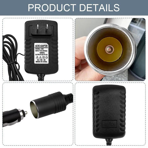 Solid AC To DC Converter 100 To 240V To 12V Car Cigarette Lighter Socket Adapter with plug and details visible.