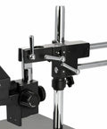 SM-4TZ-B 90X Trinocular Stereo Zoom Microscope With Double Arm Stand 3.5X To 90X Zoom Super Widefield Optics For Crystal Erect Images Black Finish 65mm Field Of View 200mm Working Distance Trinocular Port For Photo Video, close-up of double arm stand