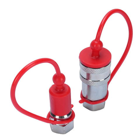 Kick Ass Hydraulic Quick Connect Coupler Set One Quarter Inch NPT ISO7241A Hardened Steel Built 4000 PSI High Pressure Rated With Dust Caps For Tight No Leaks Connections On Heavy Equipment Or Tractor Jobs Guaranteed Solid Performance, pair with dust caps