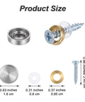 Heavy Duty Mirror Screw Caps With Stainless Steel Decorative Hardware Slick Silver Covers And Copper Silicone Washers Top Shelf Furniture And Glass Sign Fittings Built Like A Tank, showing product size and details.
