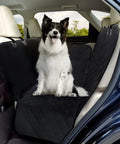 Smooth Operator Dog Car Seat Cover And Hammock Back Bench Protector With Water Resistant Quilted Oxford Fabric Plus Wide Side Flaps for a dog in a car.