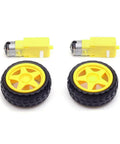 Two Sets Plastic Tire Wheel With Gear Motor Dual Shaft For Smart Car Robot Arduino, 65x28mm Tire, 70x39x22mm Motor, 3V-6V DC, Yellow And Black